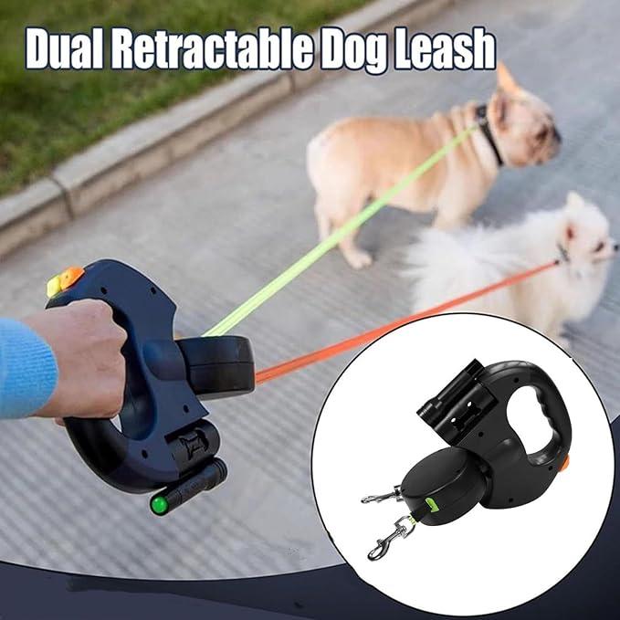 Ultimate Tangle-Free Dual Dog Leash – 360° Swivel Design for Effortless Walks with 2 Small to Medium Dogs (30 Lbs) – 10Ft Retractable with Lightweight, Anti-Wear Handle & Convenient Storage