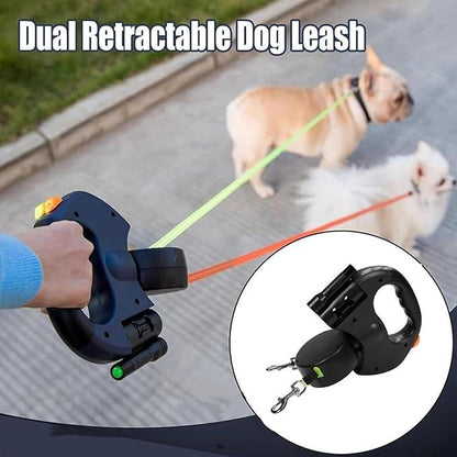 Ultimate Tangle-Free Dual Dog Leash – 360° Swivel Design for Effortless Walks with 2 Small to Medium Dogs (30 Lbs) – 10Ft Retractable with Lightweight, Anti-Wear Handle & Convenient Storage