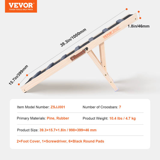 Dog Ramp Folding Ladder Anti-Slip High Adjustable Wooden Pet Ramp Removable for Small Old Dog Climbing Stairs Sofa Car