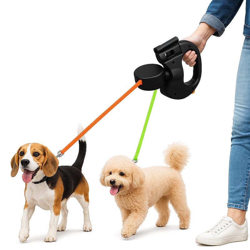 Ultimate Tangle-Free Dual Dog Leash – 360° Swivel Design for Effortless Walks with 2 Small to Medium Dogs (30 Lbs) – 10Ft Retractable with Lightweight, Anti-Wear Handle & Convenient Storage
